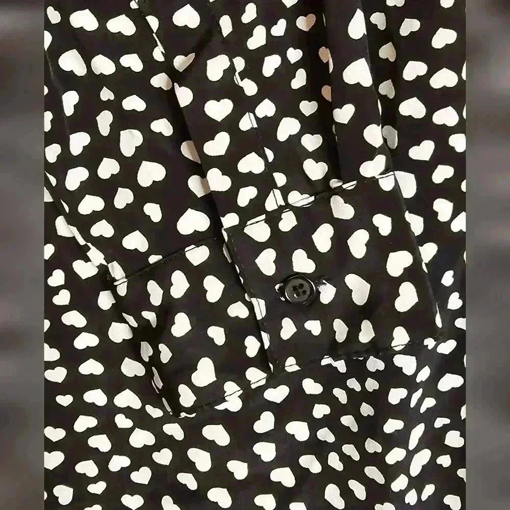 Old Navy Shirt Dress Henley Quarter Button Front A-Line Dress White Hearts, XS - Picture 4 of 9